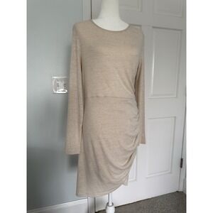 Pink Lilly Soft Cozy Long Sleeve Ruched Dress Beige Knit Casual large